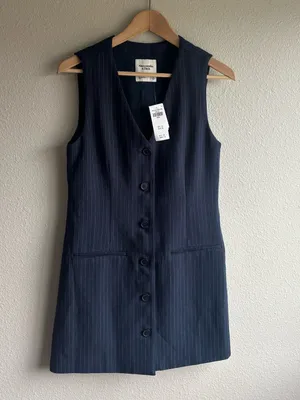 Sleeveless Navy Pinstripe Button-Front Dress thumbnail 2