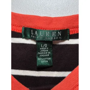 LAUREN Ralph Lauren Striped 100% Cotton Dress Large Brown White Orange‎ Trim thumbnail 4