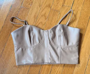 Express Faux Leather Crop Contour Corset Top Nude thumbnail 1