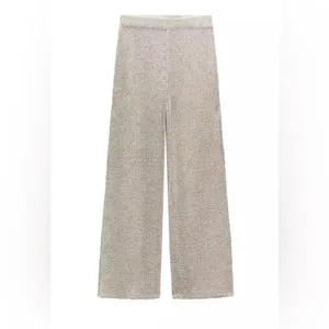 Zara NWT Beige Textured Bouclé Wide Leg Pants Size M thumbnail 2