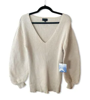 Majorelle Riley Tunic Sweater Ivory ribbed blouson sleeves knit Revolve As Is thumbnail 6