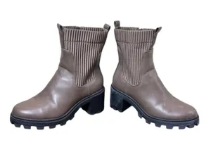 A New Day Chocolate Brown faux Leather booties Stretch Sides size 8.5 thumbnail 1