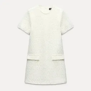 Zara White & Silver Sequin Tweed Short Sleeve Mini Dress - Size XS thumbnail 7