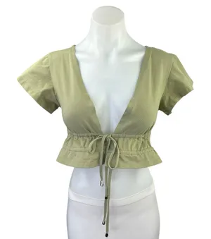 Princess Polly Green Short Sleeve Tie Waist Peplum Cardian Blouse Crop Top Sz 2 thumbnail 1