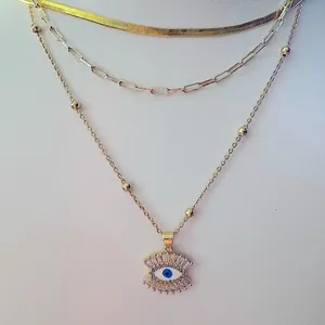NEW‎ Handmade Evil Eye Yellow Gold Filled Simulated Diamond Necklace, 18-20” thumbnail 2