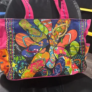 Bright Pink Multicolor Canvas Tote thumbnail 3