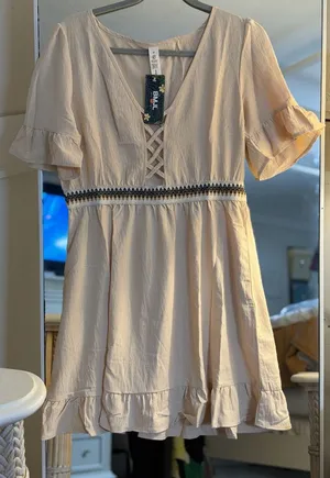 NEW Swimsuit Cover Up Short Sleeve Coverup Beach Dress Pockets M thumbnail 1