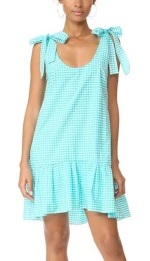 Amanda Uprichard‎ teal gingham sleeveless dress size large thumbnail 1