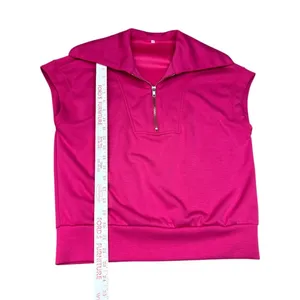 Pink Half Zip Sleeveless Cropped Sweatshirt & High Waisted Shorts Set Size Small thumbnail 4