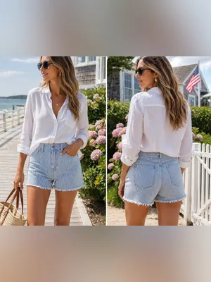 Abercrombie & Fitch Simone High Rise Striped Denim Shorts Blue White Size 26 thumbnail 2