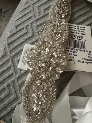 David's Bridal Graduated Scallops Beaded Satin Sash ivory thumbnail 3