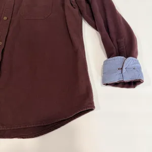 LL Bean Burgundy Cotton Flannel Chamois Button Shirt Pockets Casual LARGE thumbnail 6