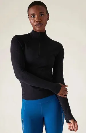 NWT! Athleta Black Long-Sleeve Half-Zip thumbnail 1