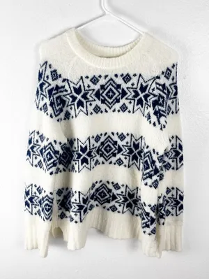 J. CREW Nordic Fair Isle Wool Blend Snowflake Sweater Size Large Boho Preppy thumbnail 1