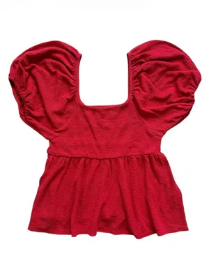 Madewell Red Puff Sleeve Square Neck Peplum Cotton Peasant Top Size XXS thumbnail 2