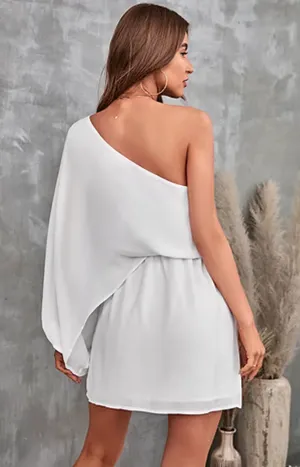 The Impeccable Pig White Solid One-Shoulder Long Sleeve Pullover Mini Dress S thumbnail 2