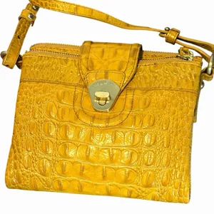 Brahmin Yellow Croc Embossed Crossbody Zip Top Turn Lock Gold Hardware thumbnail 2