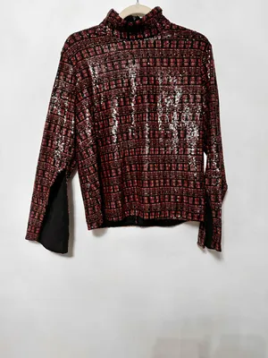 high collar long sleeve sequin top thumbnail 2