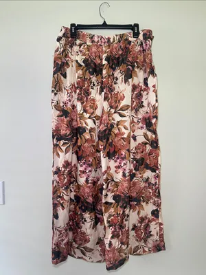 LuLaRoe Floral Pink & Brown Dianne Pants with Tie Waist thumbnail 4