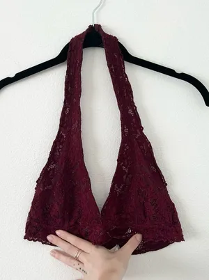 Xhilaration Dark Red Lace Halter Bralette thumbnail 1