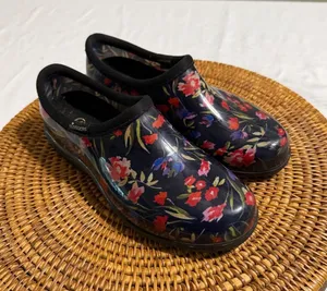 Sloggers Women Navy Blue Floral Waterproof Garden Shoes Rain Clogs Size 8 thumbnail 1