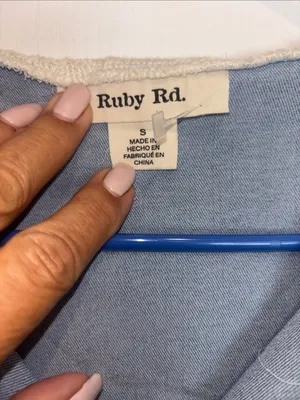 Ruby Rd Brand Blue Stretch Denim With Knit Sleeves And Collar Button Closure thumbnail 5