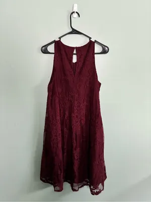 BB Dakota Candence Dress Floral Lace Burgundy Sleeveless Small Christmas Swing thumbnail 4