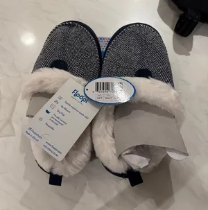 Floppi Navy Herringbone Faux Fur Slippers thumbnail 1