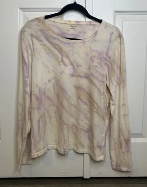Madewell Tie Dye Long Sleeve Shirt | Purple, Tan, Cream | Casual Top | Size L thumbnail 1