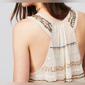 Free People Mercury Sheer Beaded Blouse Tank Top S Tiered Boho Fairy Festival thumbnail 4