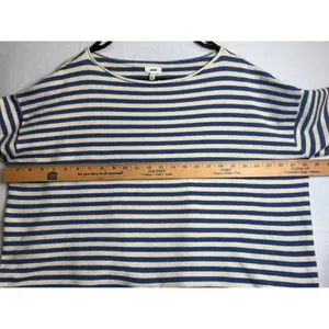 Aerie Women Blue Cream Striped Long Sleeve Boxy Boat Neck Top Size M thumbnail 10