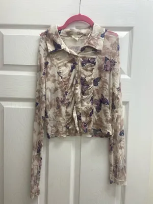 Y2k Floral Sheer Top with ruffles thumbnail 3