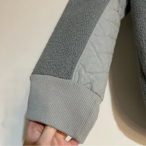 Abercrombie & Fitch Snap Up Quilted Fleece Pullover Sweatshirt Grey Casual thumbnail 4