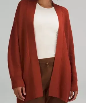 Lululemon Merino Wool Blend Ribbed Long Wrap Sweater Cardigan Cayenne Size 10 thumbnail 1