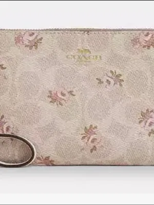 Coach Corner Zip Wristlet In Signature Canvas With Floral Print thumbnail 9