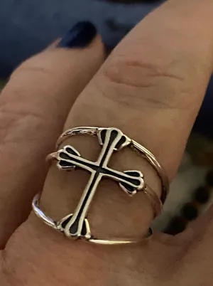 Sterling Silver Minimalist Cross Band Ring Adjustable thumbnail 5