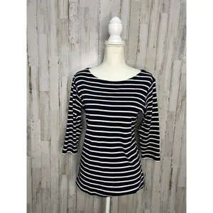 L.L.Bean Women's Medium Navy/White Striped 3/4 Sleeve Boat Neck Blouse‎ thumbnail 5