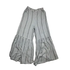 Joyous Striped‎ Wide Leg Ruffle Tiered Pants Womens Medium Black Creams Viscose thumbnail 2