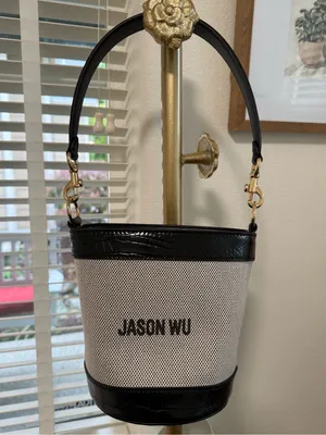 Jason Wu Textured Canvas Leather Crocodile Trim Bucket Bag thumbnail 7