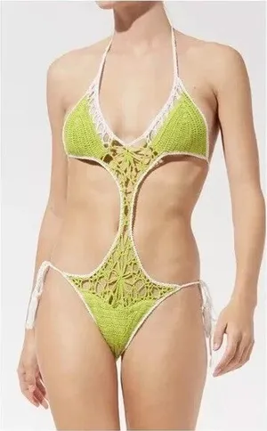 Solid & Striped The Marina Crochet One Piece In Kiwi Green‎ thumbnail 1