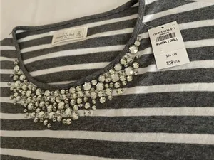 NWT Abercrombie & Fitch Grey & White Striped Crystal Embellished Top XS thumbnail 6