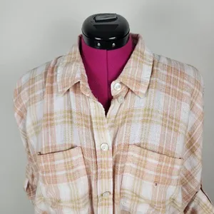 American Eagle Linen Blend Oversized Plaid Shirt thumbnail 14
