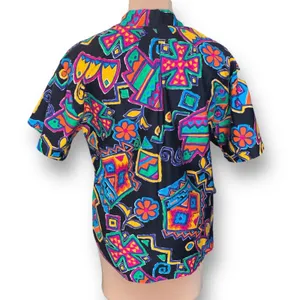 Vintage‎ Shirt Black Rainbow Floral Abstract Art Button Up Unisex Maximalist thumbnail 3