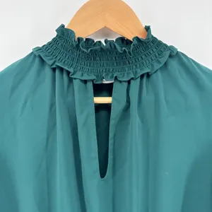 Amanda Uprichard Kimmie‎ Teal Green Smocked Mock Neck Keyhole Mini Dress Medium thumbnail 5