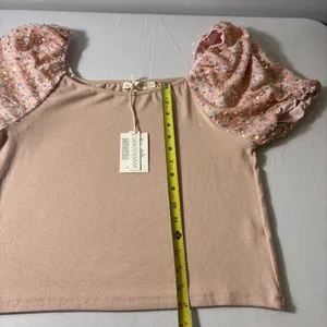 NEW Grace & Emma Boutique Large Pink Knit Shirt Iridescent Sequin Puff Sleeves thumbnail 8