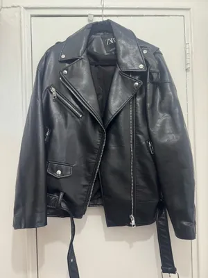 ZARA Black Faux Leather Moto Jacket size M thumbnail 1