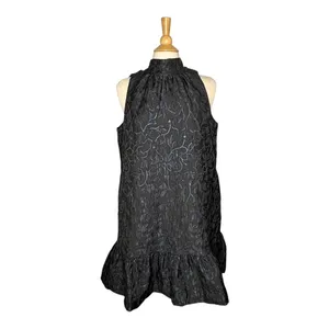 Scoop Mini Dress Women Large Black Blue Metallic‎ Floral Jacquard Mock Neck Tie thumbnail 6