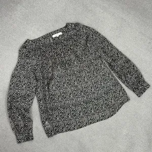 Ann‎ Taylor Loft Printed Pullover Blouse Cream Black Medium Long Sleeve thumbnail 12