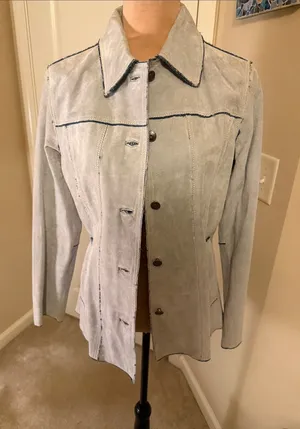 Wilson's Leather Light Blue Suede Button-Front Jean Jacket thumbnail 1
