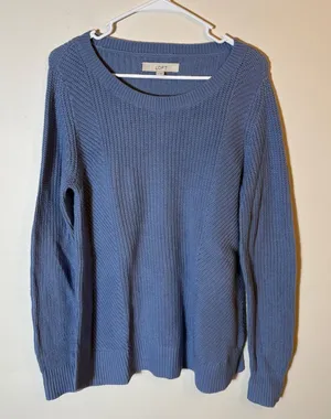 LOFT Blue Crew Neck Long Sleeve Knit Sweater‎ Ribbed Casual Size Medium thumbnail 1